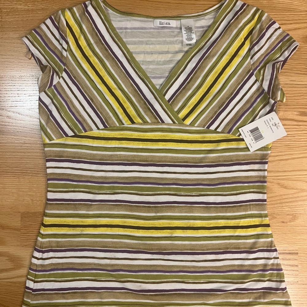 Liz & Co. Women's Short Sleeve Striped Top. Sz M NWT